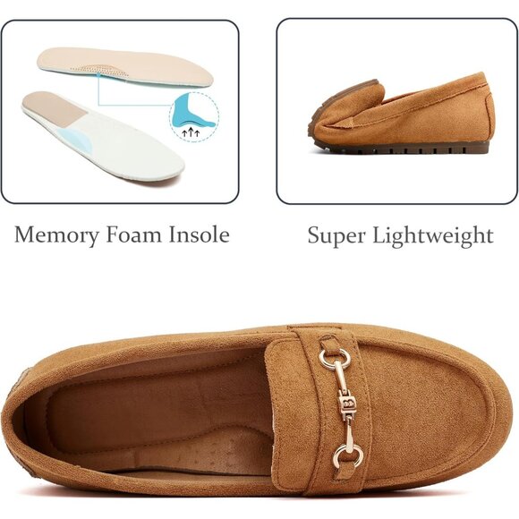 Women's Tan Suede Arch Support Casual Slip on Comfort Dressy Penny Loafers - Picture 2 of 9